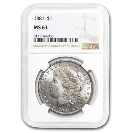 1881 P MS 63 NGC or PCGS morgan Silver Dollar: Items are as shown in image - grade and date are exact- Due to the fact that we have multiples of these items -Winning bidder may not receive exact serial numbers shown