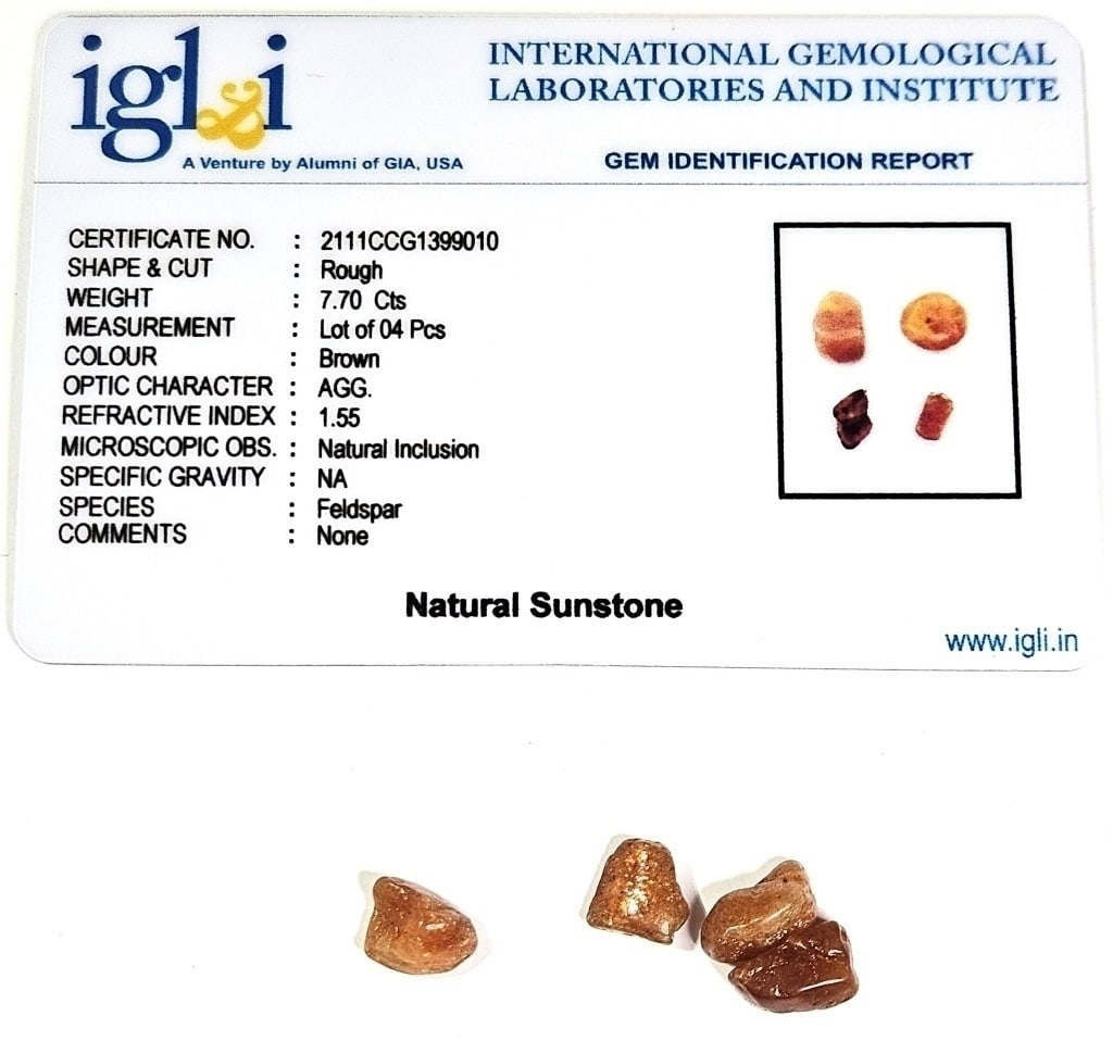 7.70 tcw. Natural Sunstone Parcel w/COA Card: Items are the exact items in the image - Please review the entire terms and conditions prior to placing any bids- Bidder is responsible for all value and grade determination-