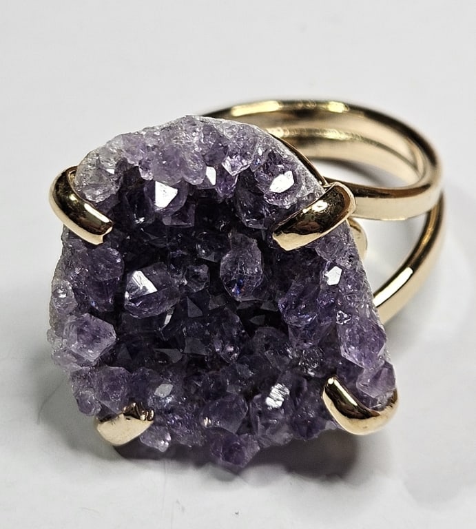 Natural Amethyst Cluster Gold Plated Ring: Item is the exact item in the image- Bidder is responsible for all value and grade dtermination - Please review all terms and conditions prior to placing any bids-