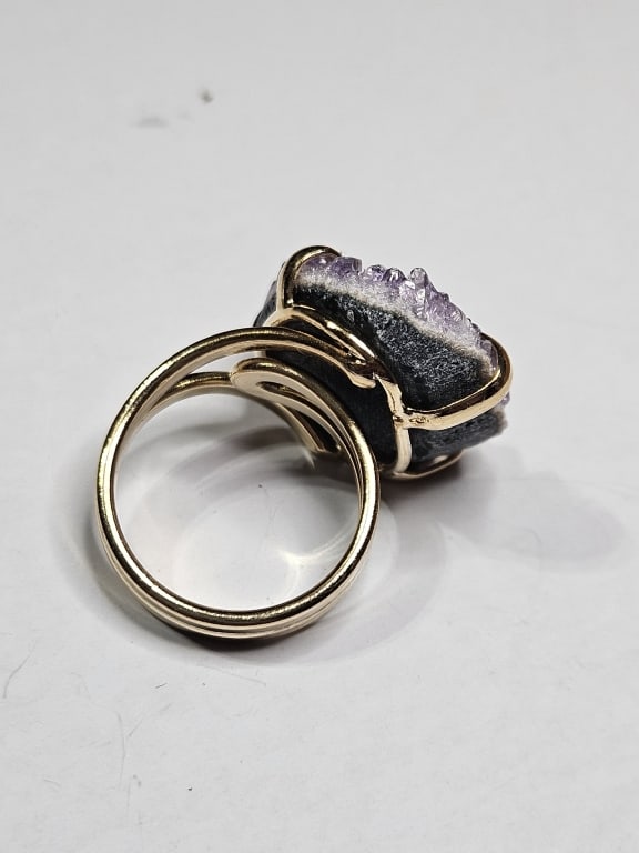 Natural Amethyst Cluster Gold Plated Ring - 2