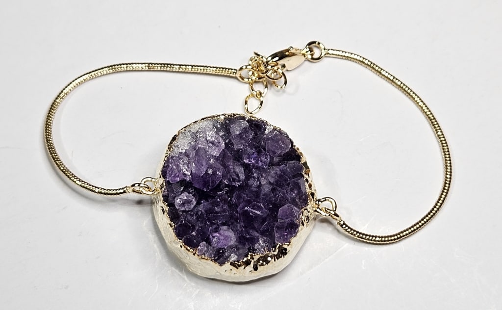 Fine Amethyst Cluster Bracelet Gold Plated: Item is the exact item in the image- Bidder is responsible for all value and grade dtermination - Please review all terms and conditions prior to placing any bids-