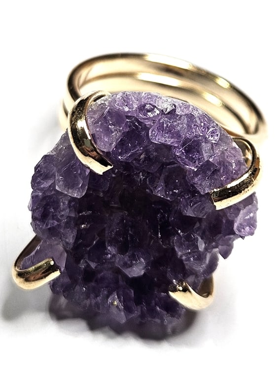 Natural Amethyst-Gold Plated Ring: Item is the exact item in the image- Bidder is responsible for all value and grade dtermination - Please review all terms and conditions prior to placing any bids-