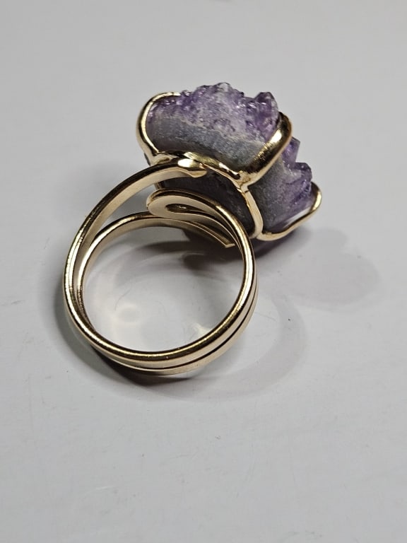 Natural Amethyst-Gold Plated Ring - 2