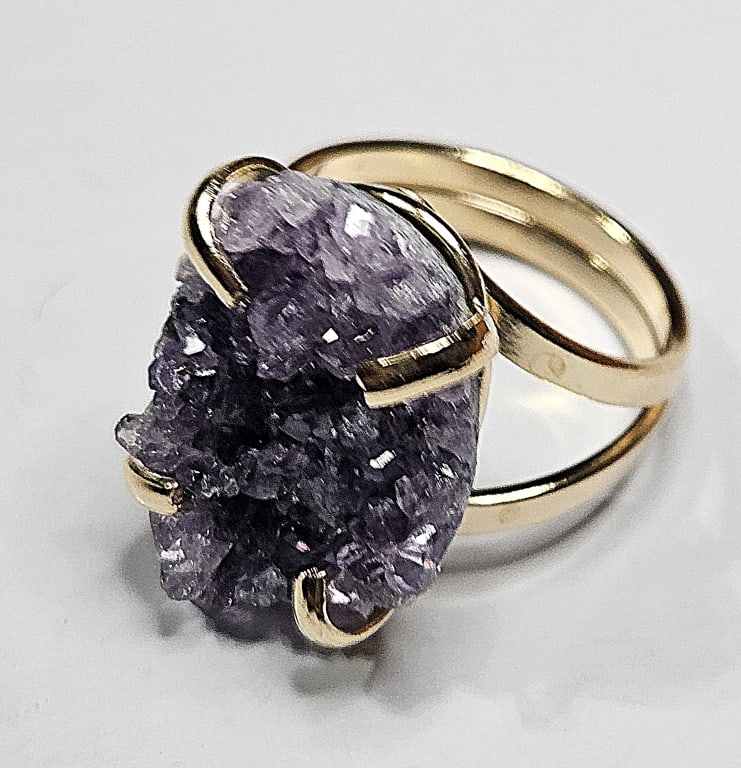 Amethyst Cluster Gold Plated Ring: Item is the exact item in the image- Bidder is responsible for all value and grade dtermination - Please review all terms and conditions prior to placing any bids-
