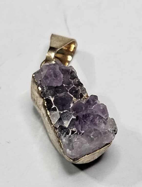 Amethyst Cluster Gold Plated Pendant: Item is the exact item in the image- Bidder is responsible for all value and grade dtermination - Please review all terms and conditions prior to placing any bids-