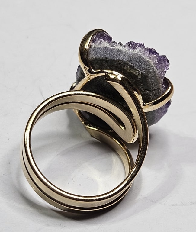 Fine Uruguay Amethyst Cluster Ring Gold Plated - 2