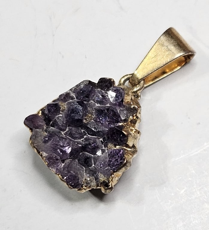 Amethyst Cluster Gold Plated Pendant: Item is the exact item in the image- Bidder is responsible for all value and grade dtermination - Please review all terms and conditions prior to placing any bids-
