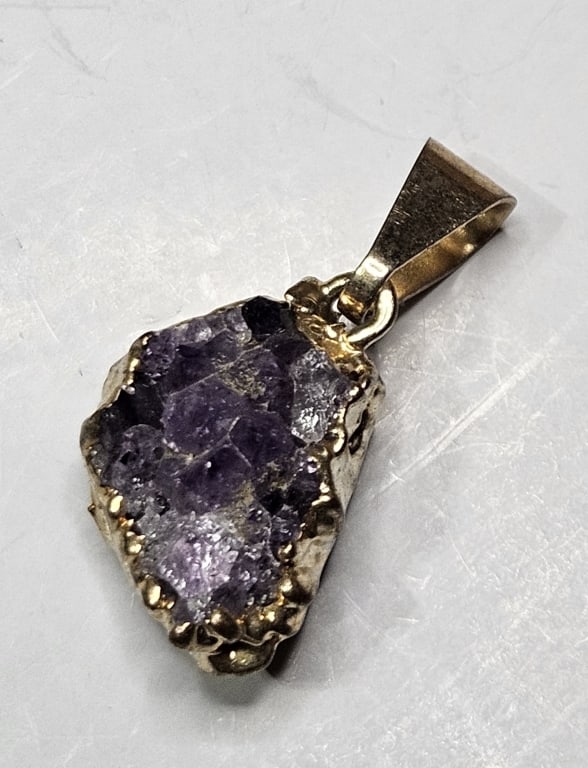 Amethyst Cluster Gold Plated Pendant: Item is the exact item in the image- Bidder is responsible for all value and grade dtermination - Please review all terms and conditions prior to placing any bids-