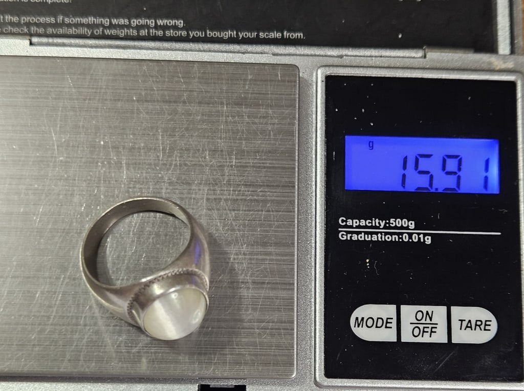 Light Grey Cats Eye Sterling Silver Ring - 4