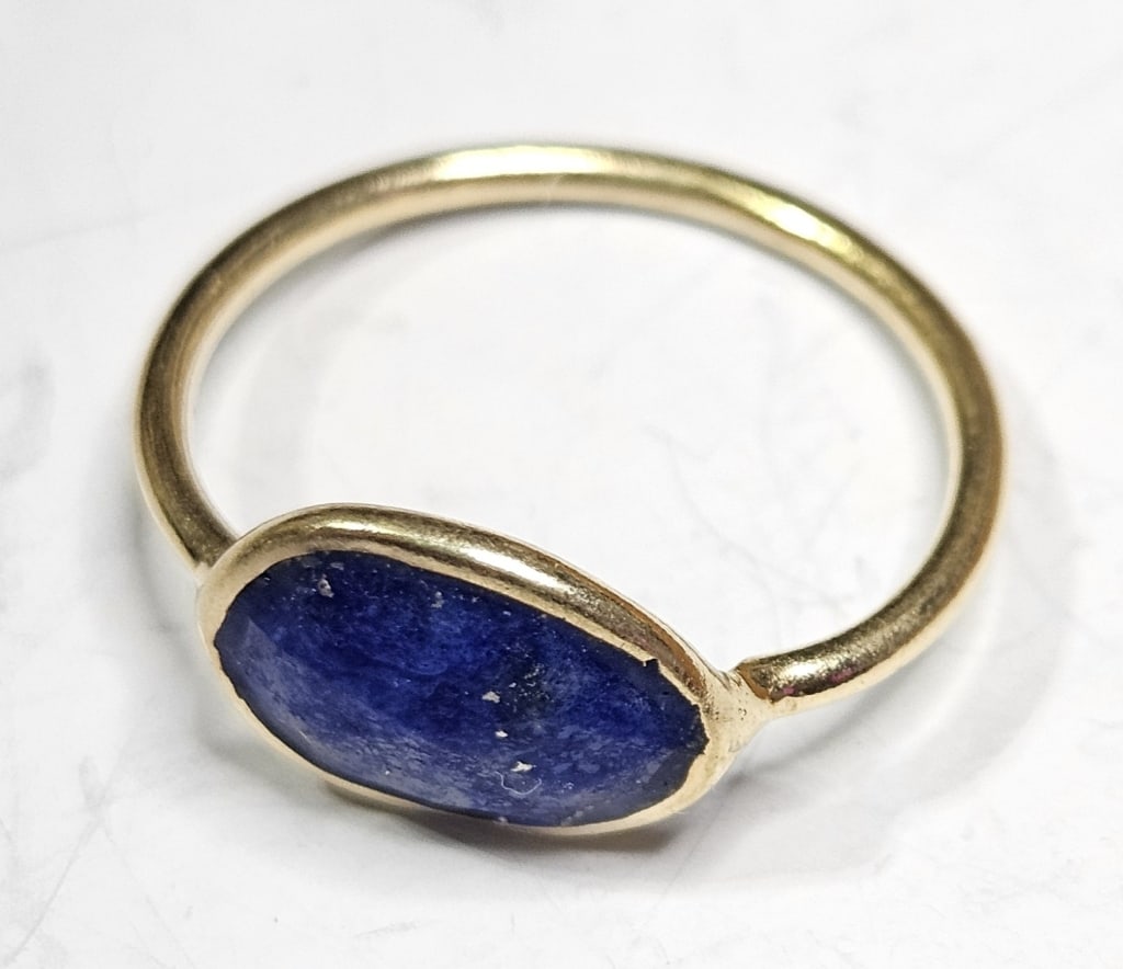 Lapiz Lazulli Sterling Ring Gold Overlay: Item is the exact item in the image- Bidder is responsible for all value and grade dtermination - Please review all terms and conditions prior to placing any bids-