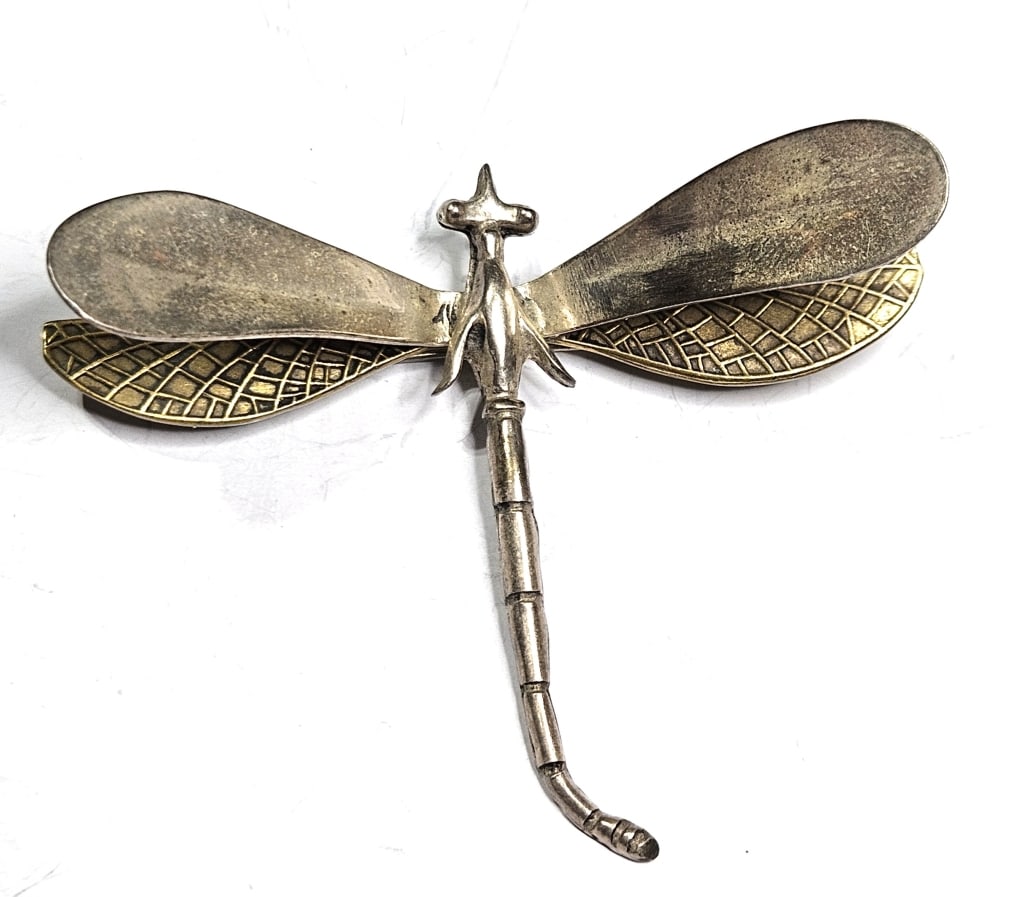 Vintage Dragonfly Mexican Sterling Pinback: Item is the exact item in the image- Bidder is responsible for all value and grade dtermination - Please review all terms and conditions prior to placing any bids-