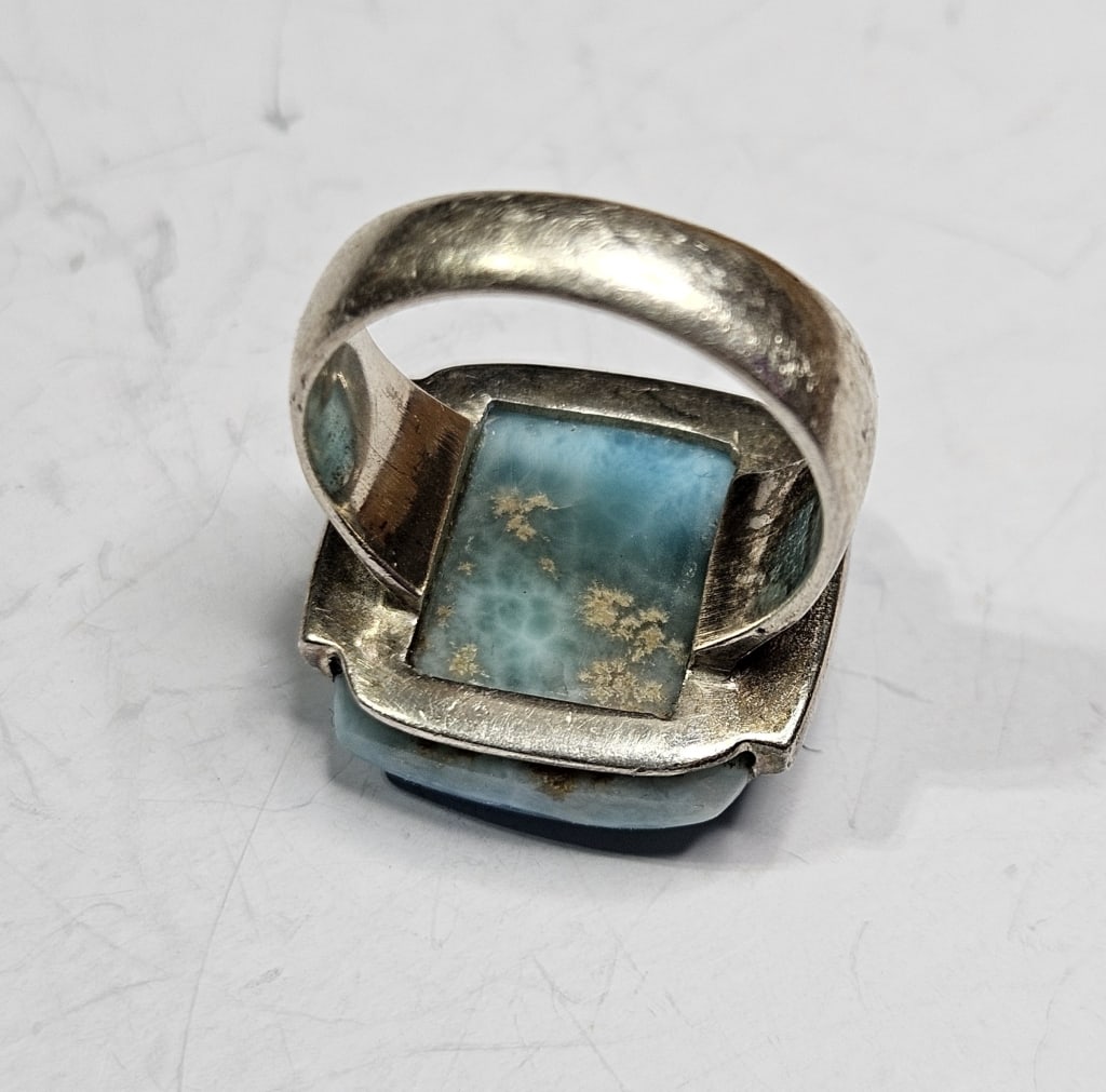 Very Fine Sterling Silver Larimar Ring - 2