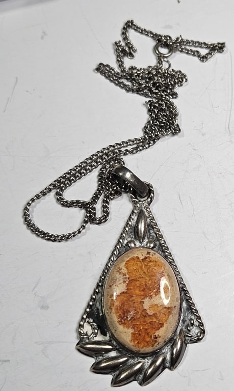 Fine Mexican Fire Opal Sterling Necklace/Pendant: Item is the exact item in the image- Bidder is responsible for all value and grade dtermination - Please review all terms and conditions prior to placing any bids-
