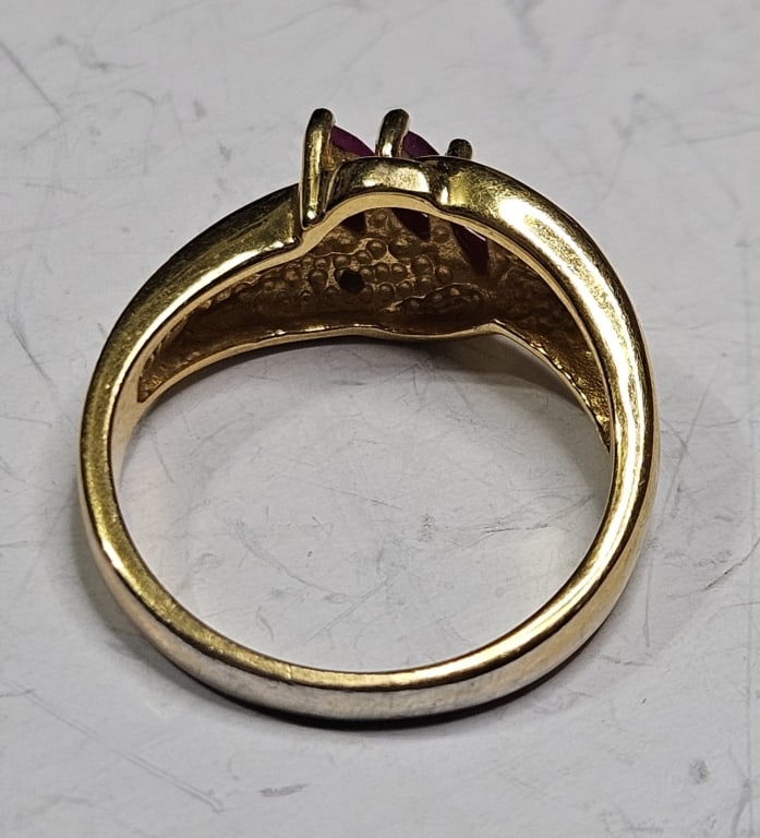 Gold Overlay Sterling Ruby & Diamond Ring - 2