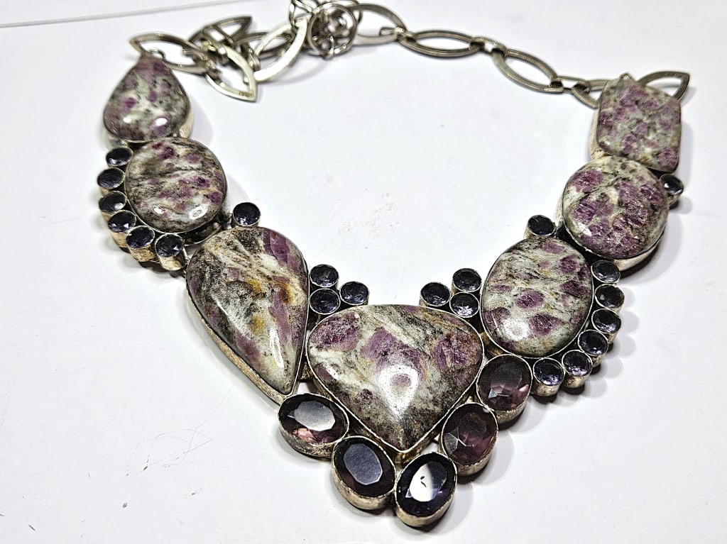 Monumental Ruby/Zoisite & Amethyst Necklace: Item is the exact item in the image- Bidder is responsible for all value and grade dtermination - Please review all terms and conditions prior to placing any bids-