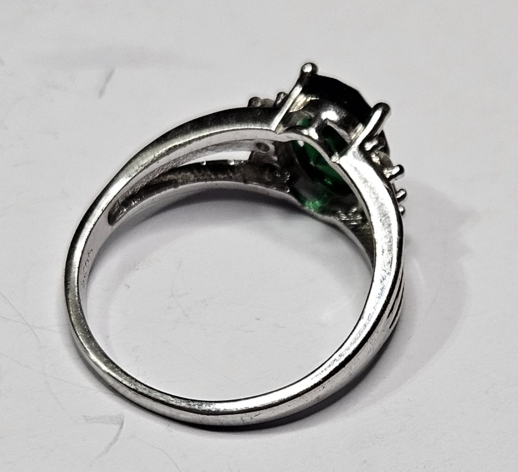 Sterling Silver Man Made Emerald Ring - 2
