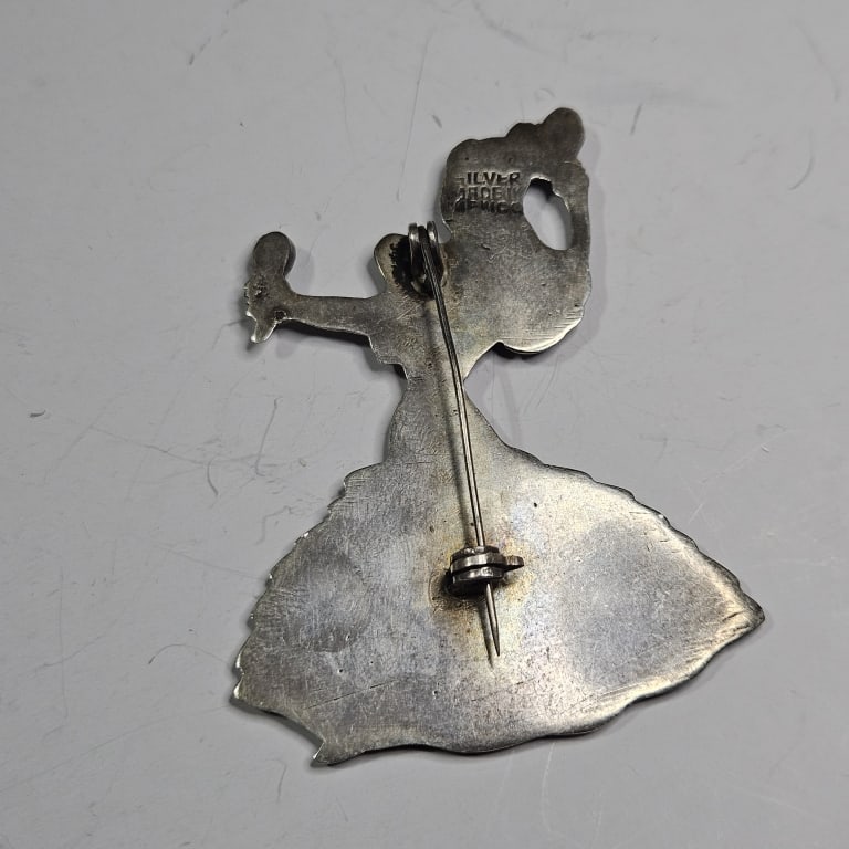 Hand Crafted Sterling Silver Dancer Pinback - 2