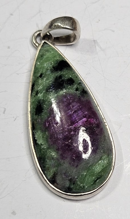 Large Sterling Ruby & Zoisite Pendant: Item is the exact item in the image- Bidder is responsible for all value and grade dtermination - Please review all terms and conditions prior to placing any bids-