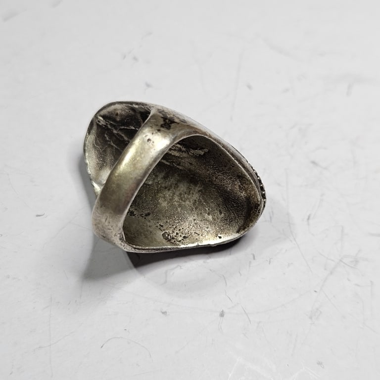 Large Heavy Antique Turquoise Sterling Ring - 2