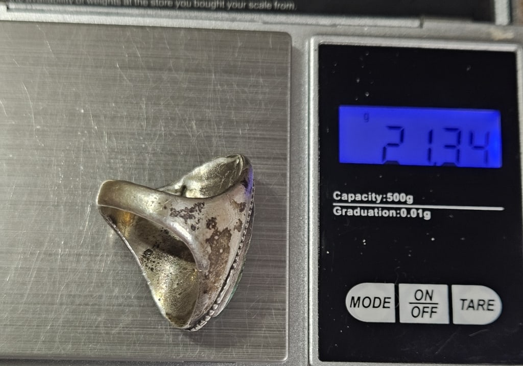 Large Heavy Antique Turquoise Sterling Ring - 4