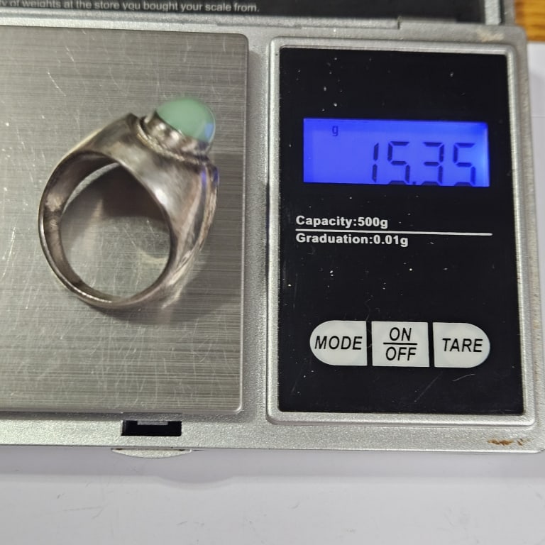 Sterling Silver 1930's Jadeite Ring - 4