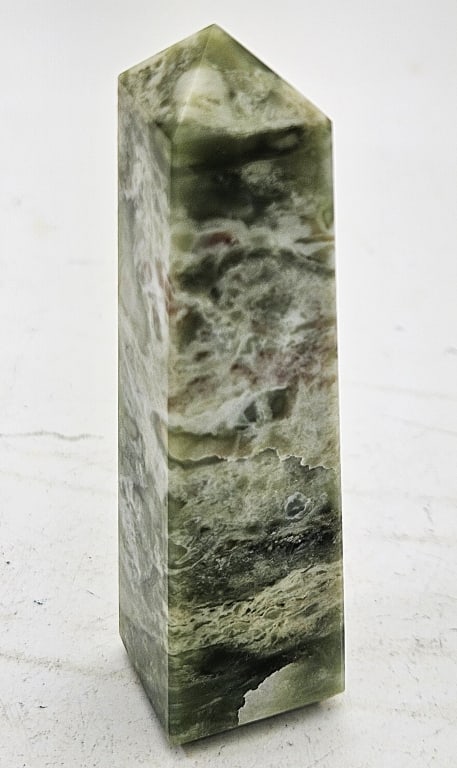 3.5 inch Natural Mossy Agate Polished Tower Point: Item is the exact item in the image- Bidder is responsible for all value and grade dtermination - Please review all terms and conditions prior to placing any bids-