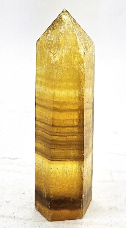 118.1 gram Natural Yellow Flourite Polished Tower: Item is the exact item in the image- Bidder is responsible for all value and grade dtermination - Please review all terms and conditions prior to placing any bids-
