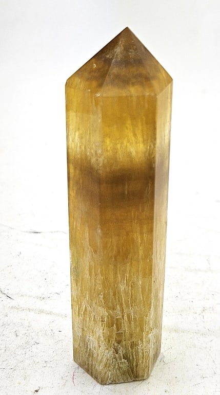 125.3 gram Natural Yellow Flourite Polished Tower: Item is the exact item in the image- Bidder is responsible for all value and grade dtermination - Please review all terms and conditions prior to placing any bids-
