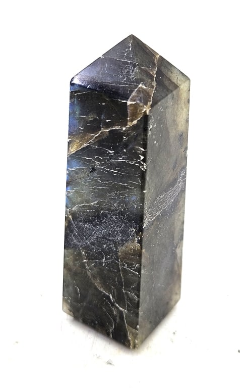 64.7 gram Natural Labradorite Tower 4 Sided: Item is the exact item in the image- Bidder is responsible for all value and grade dtermination - Please review all terms and conditions prior to placing any bids-