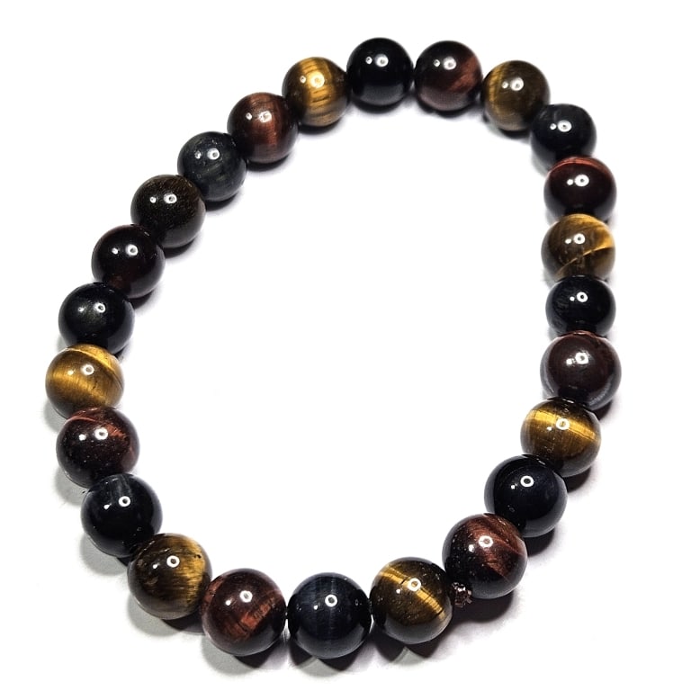 Red-Blue-Brown Tigers Eye Stretchy 6 MM Bracelet (1 of 2)
