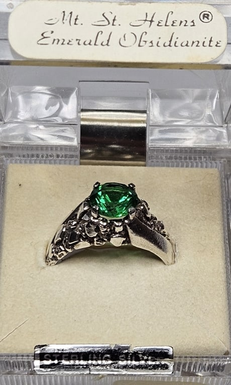 Sterling Silver Mt. St. Helens Obsidianite Ring: Size 10-Item is the exact item in image - Bidder is responsible for all value and grade determination - Please review all terms prior to placing any bids- Any bid is an agreement to all terms and