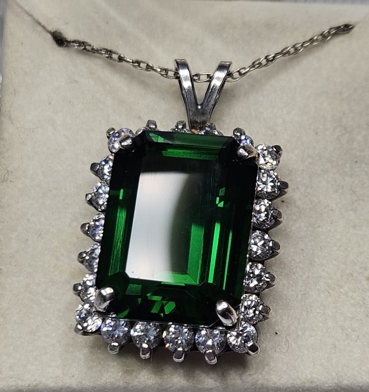 Sterling Silver Pendant Mt. St. Helens Obsidianite: ELeltronically tested diamonds- Possibly Moissanite - Needs further verification- Item is the exact item in image - Bidder is responsible for all value and grade determination - Please review all