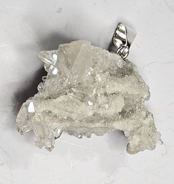 Fine Druzy Quartz Pendant Sterling Mount: Item is the exact item in image - Bidder is responsible for all value and grade determination - Please review all terms prior to placing any bids- Any bid is an agreement to all terms and