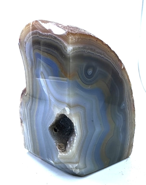 Fine Banded Agate Specimen w/ Druzy Geode: Item is the exact item in the image - Bidder is responsible for all value and grade determination - Please review all terms and conditions prior to placing any bids- All sales final - all bids due at