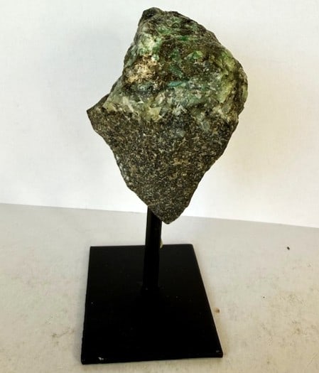 Natural Freeform Rough Cut Emerald on Stand - 2