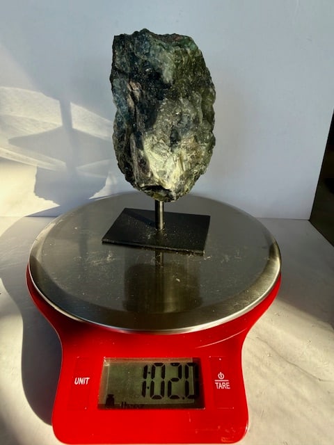 Natural Freeform Emerald Rough Cut on Stand - 2