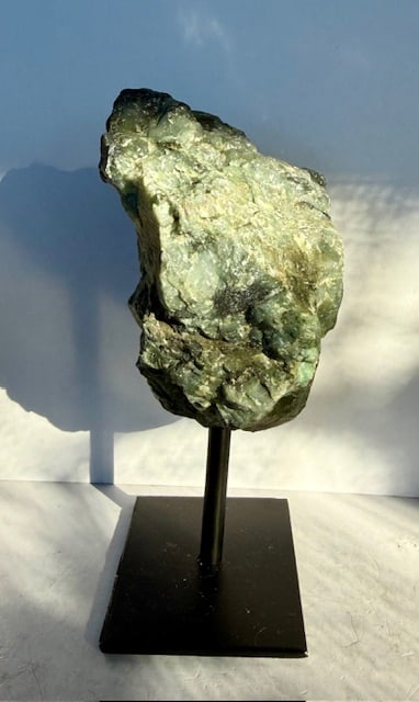 Natural Freeform Emerald Rough Cut on Stand - 3
