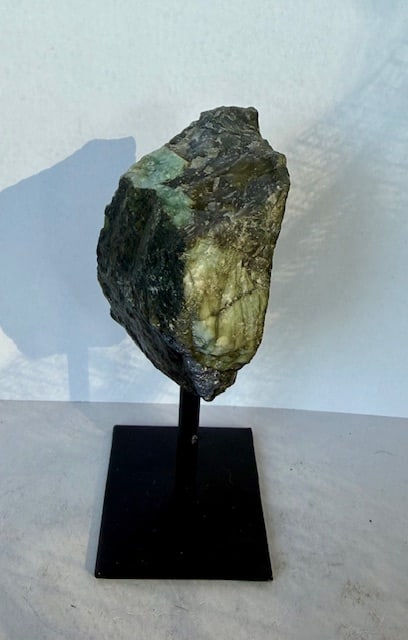 Natural Freeform Emerald Rough Cut on Stand - 3