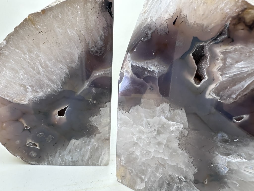 ~WOW~ Banded Agate Bookends w/ Geode Pockets - 2