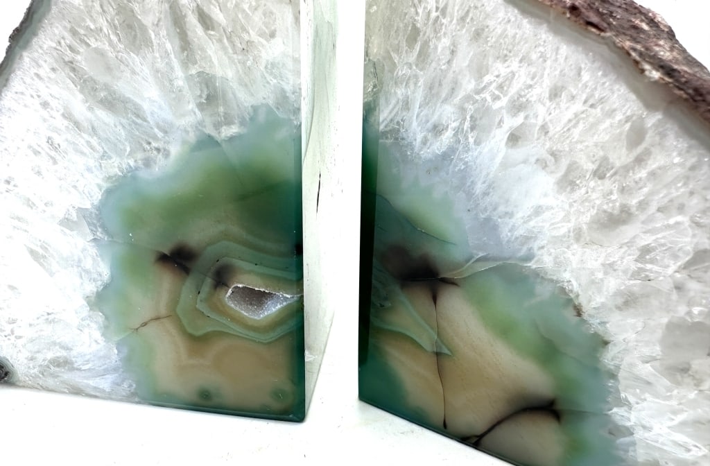 Fine Green Agate Bookends w/ Geode Pocket - 3