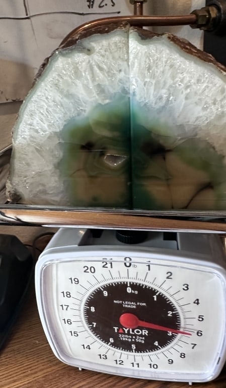 Fine Green Agate Bookends w/ Geode Pocket - 7