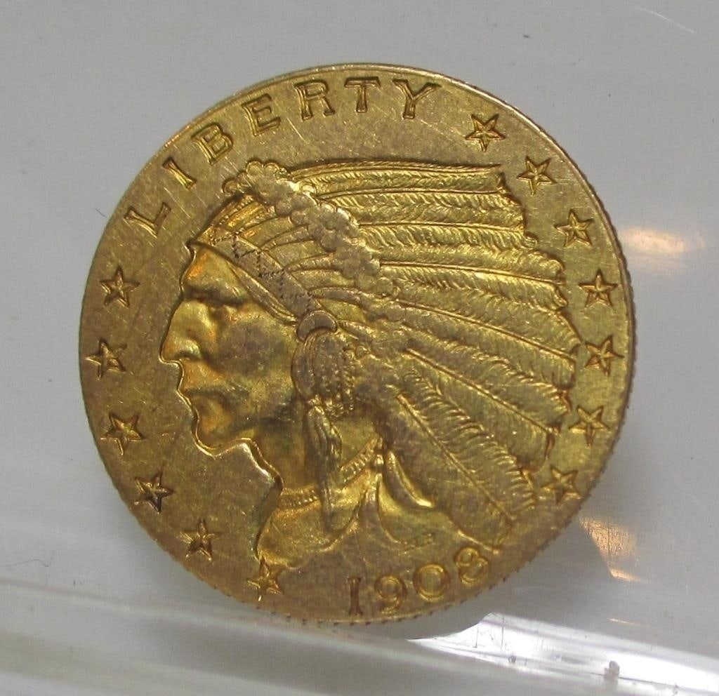 1908 $2.5 Gold Indian XF AU Grade: 1908 $2.5 Gold Indian XF AU Grade