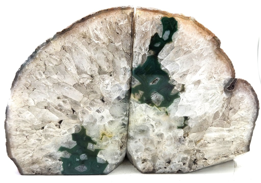 Nice Agatized Bookends w/ Crystal: Item is the exact item in the image - Please review all terms and conditions prior to placing any bids - Bidder is responsible for all value grade dtermination - All sales final and any bid is an