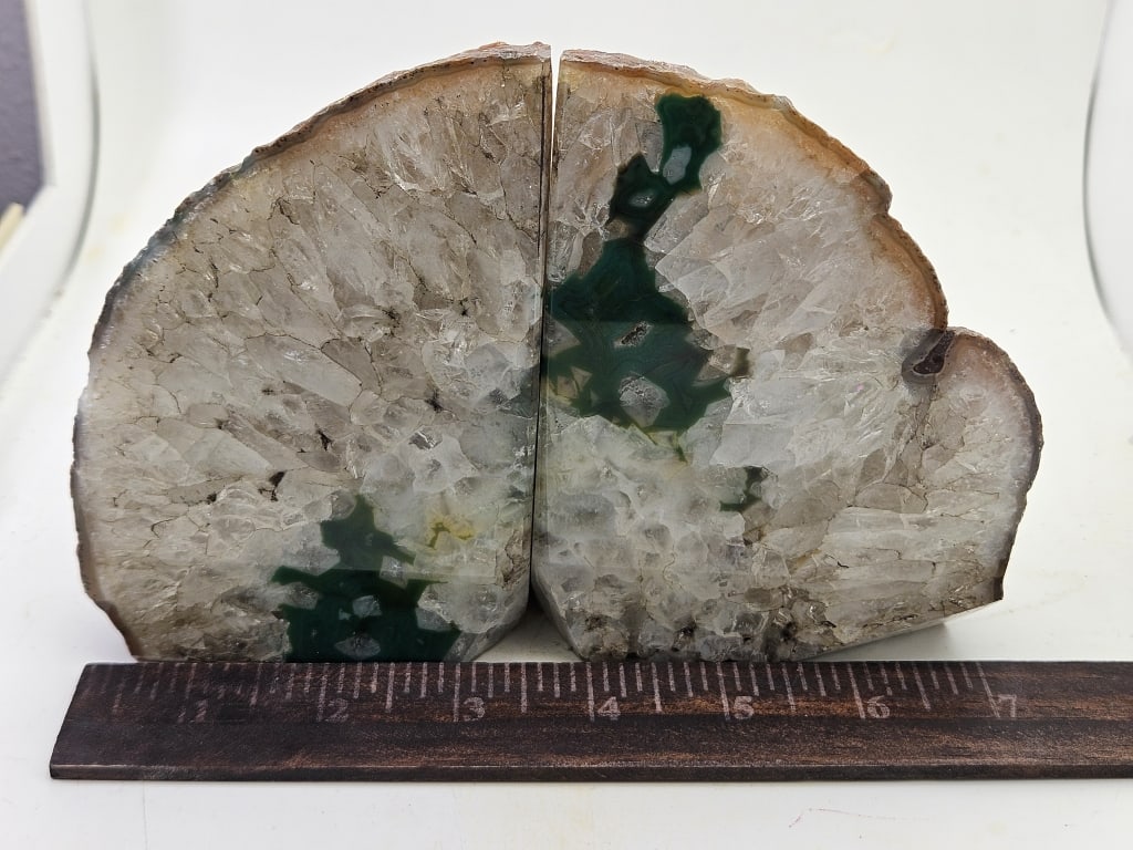 Nice Agatized Bookends w/ Crystal - 4