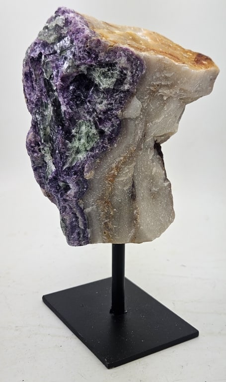 Fine Rainbow Flourite Specimen on Stand: Item is the exact item in the image- Bidder is responsible for all value and grade determination- Please review all terms and conditions prior to placing any bids-