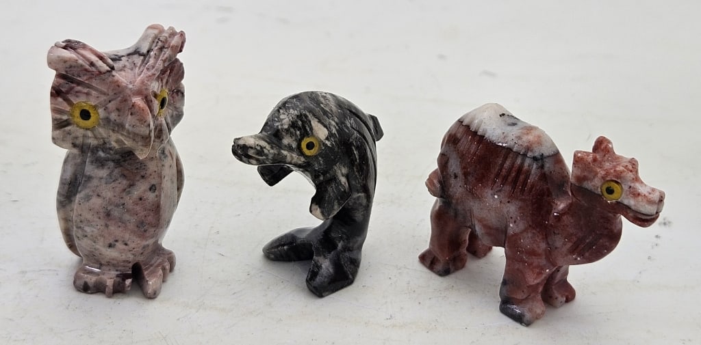 (3) Hand Carved Soapstone Animals (1 of 4)