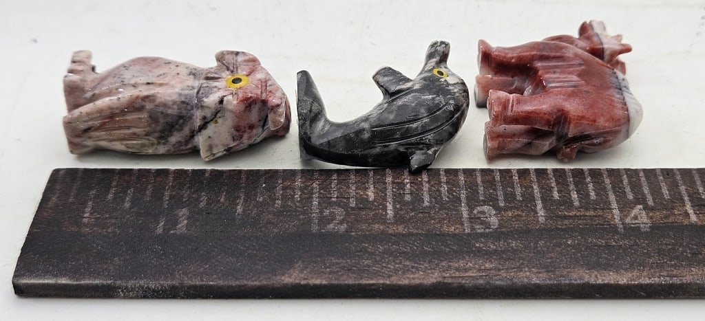 (3) Hand Carved Soapstone Animals - 3