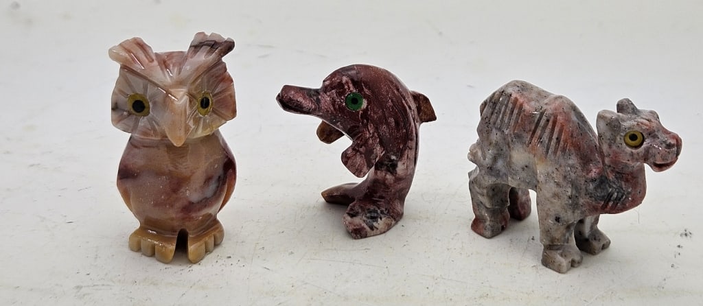 Lot of (3) Hand Carved Soapstone Animals (1 of 4)