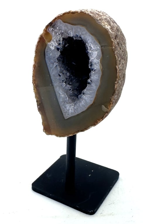 Fine Agate Specimen on Stand w/Deep Druzy Geode: Item is the exact item in the image - Bidder is responsible for all value and grade determination- Please review all terms and conditions prior to placing any bids- All sales final-