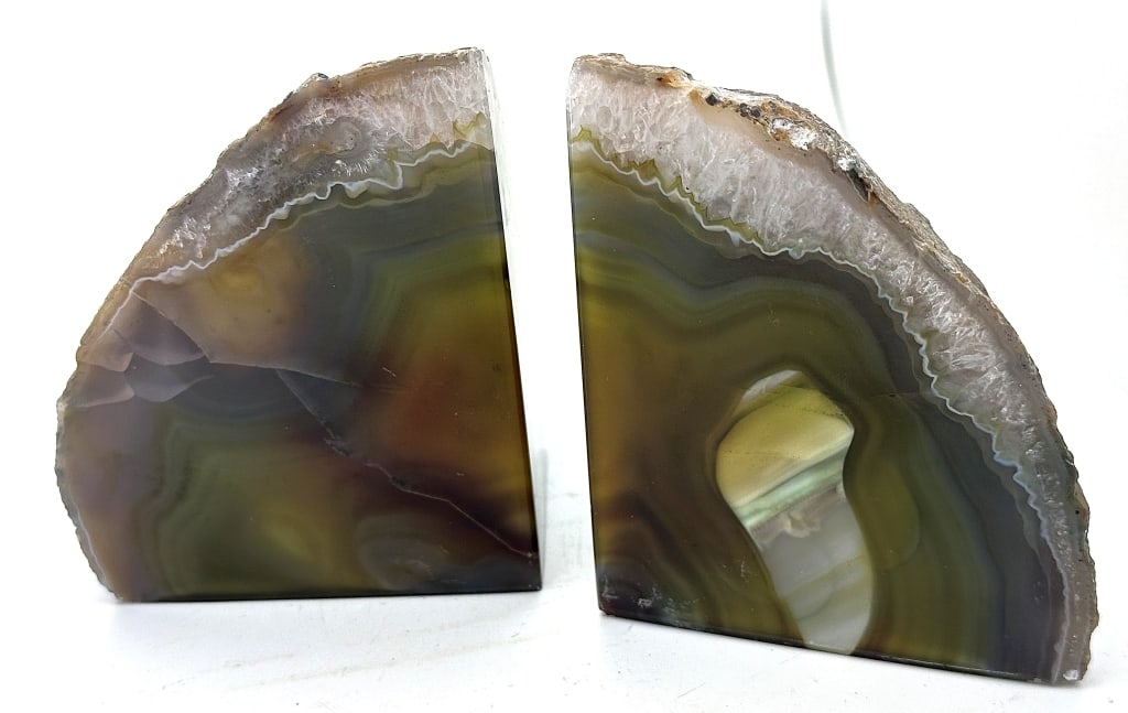 Fine Banded Green Agate Bookends: Item is the exact item in the image - Bidder is responsible for all value and grade determination- Please review all terms and conditions prior to placing any bids- All sales final-
